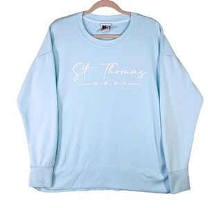 St. Thomas USVI Light Blue Graphic Sweatshirt Pullover Mens Medium Long Sleeve